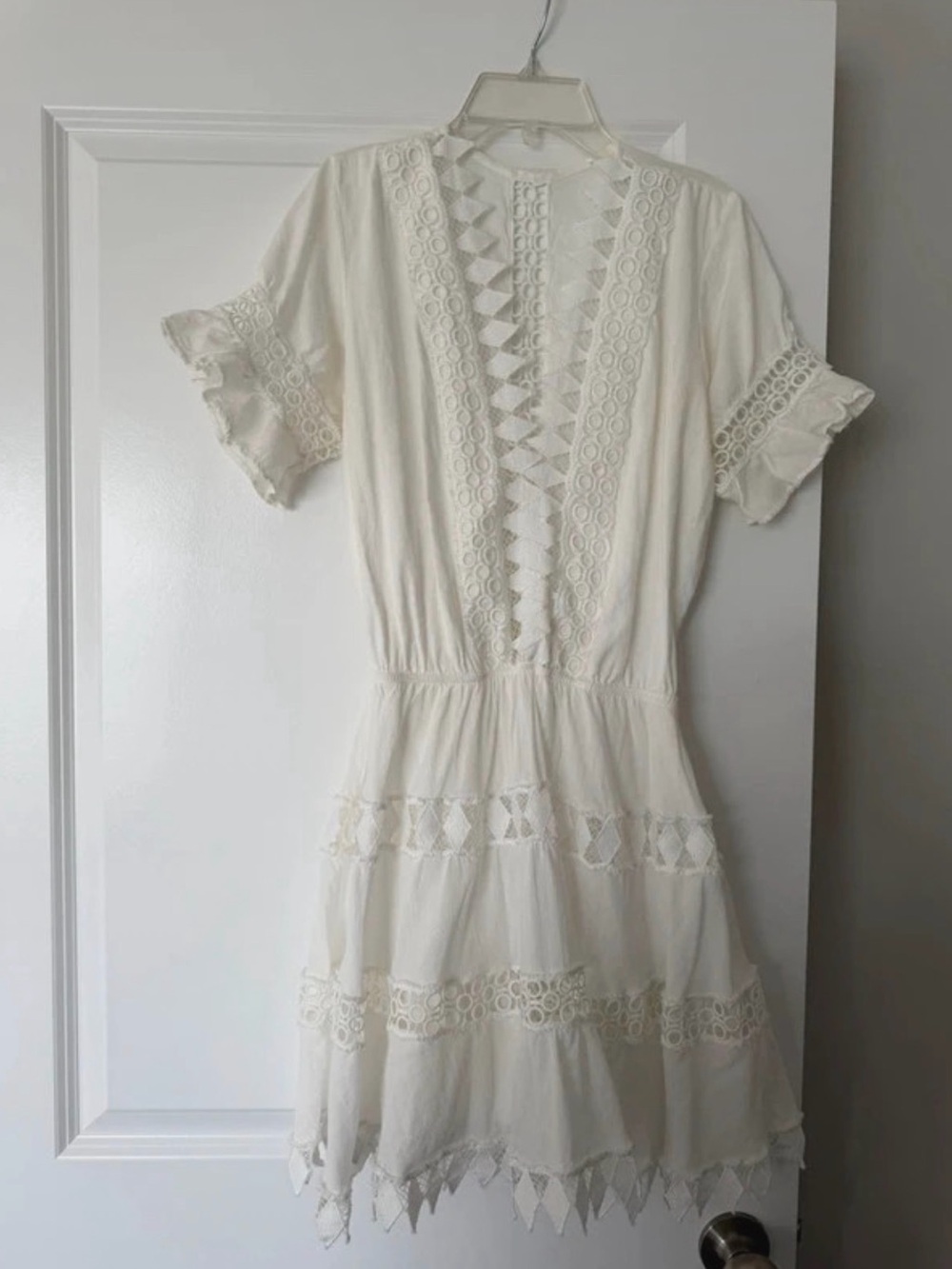 White Lace Trim Mini Dress Size Medium